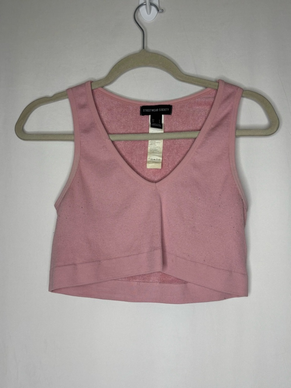 Streetwear Society Light Pink Ribbed V-Neck Cropped Tank